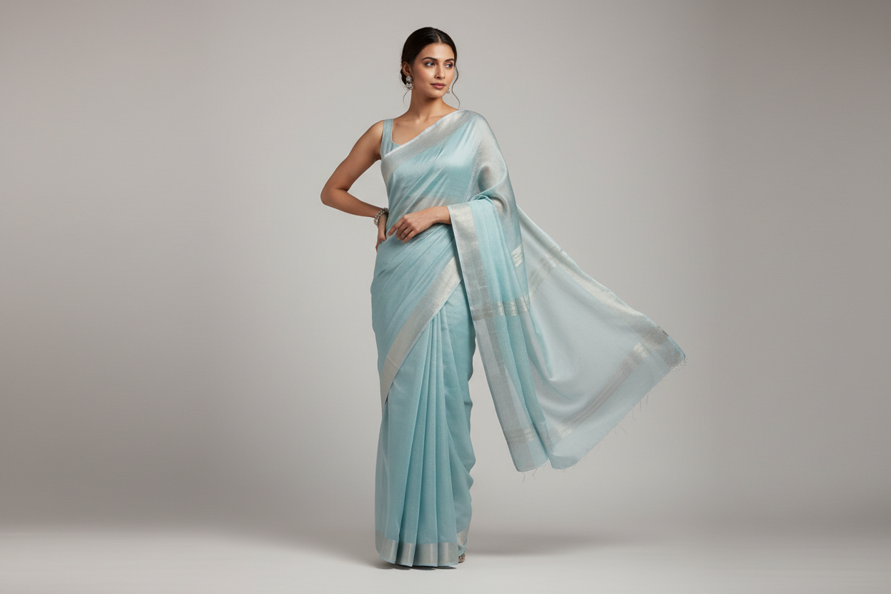 Lightweight baby blue sari