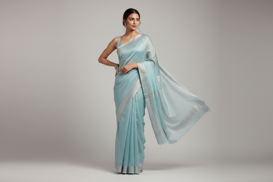Lightweight baby blue sari
